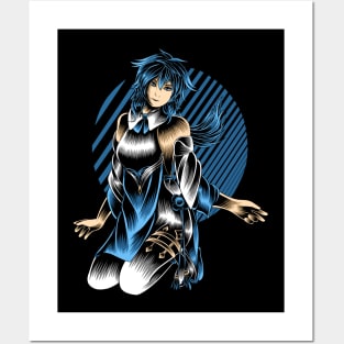 Artwork Illustration Blue Haired Beautiful Girl Posters and Art